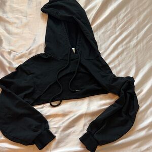 Black Cropped Hoodie with Drawstring